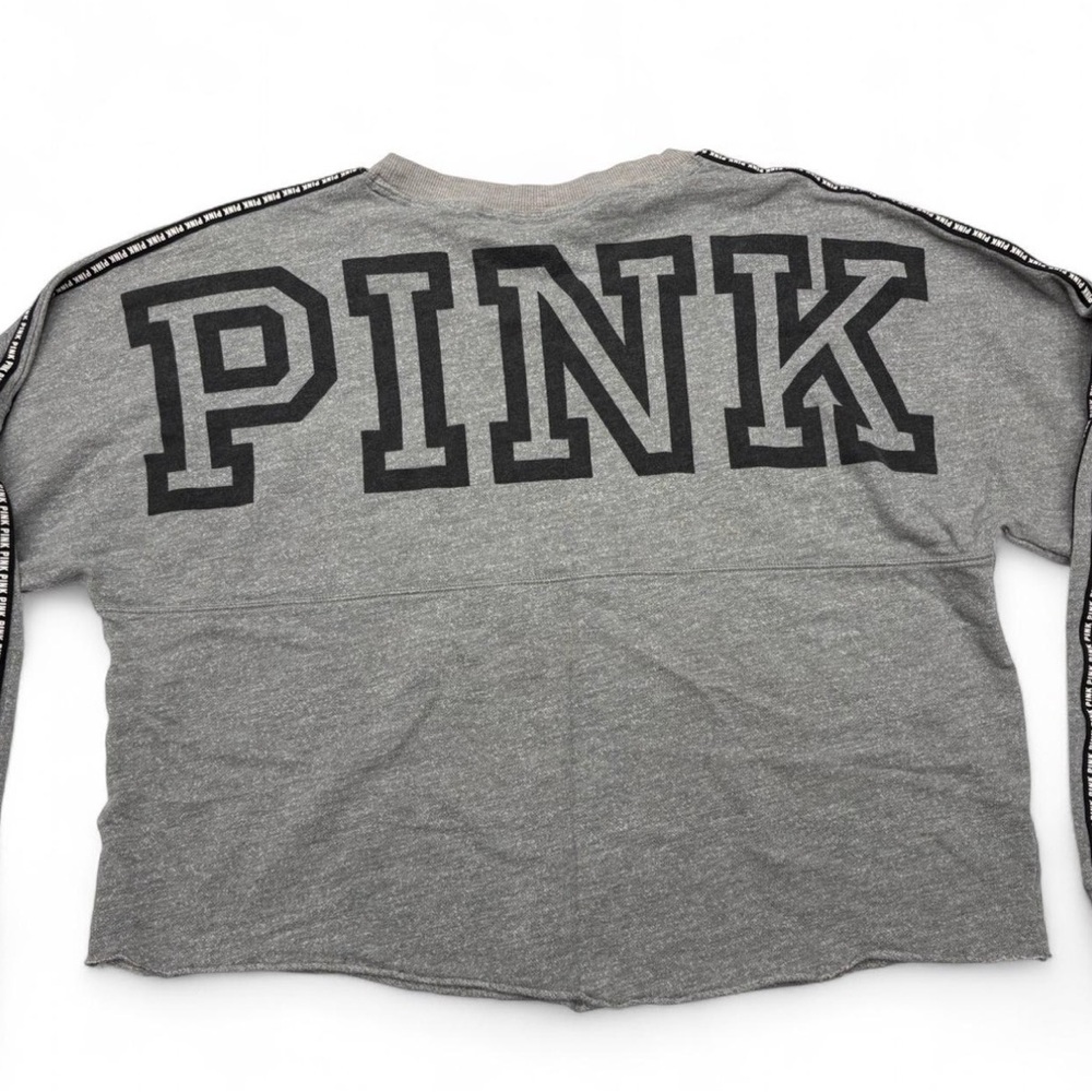 PINK Victoria's Secret Cropped Grey Crewneck with Black Logo
